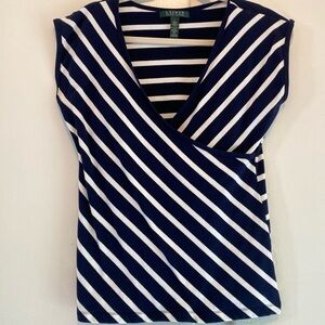 Ralph Lauren Navy & White Striped Wrap-Tank Nautical Coastal Summer Closet L